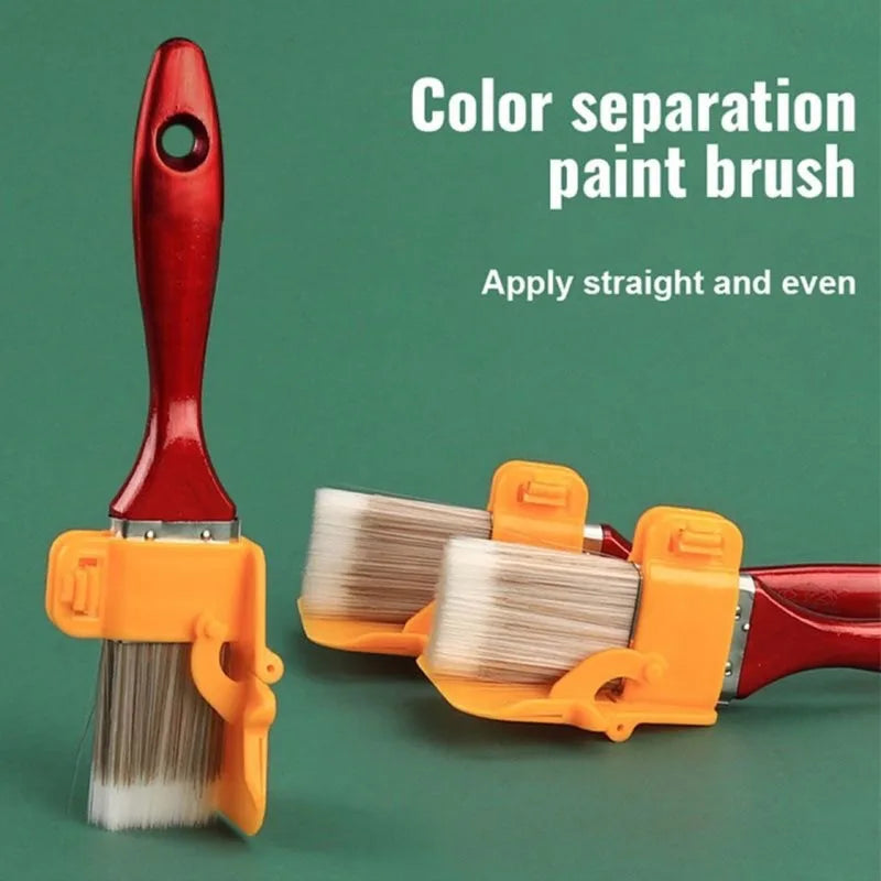 pinceau peinture rouge jaune gris poils blancs manche plastique clips jaunes kit outil artisanal
