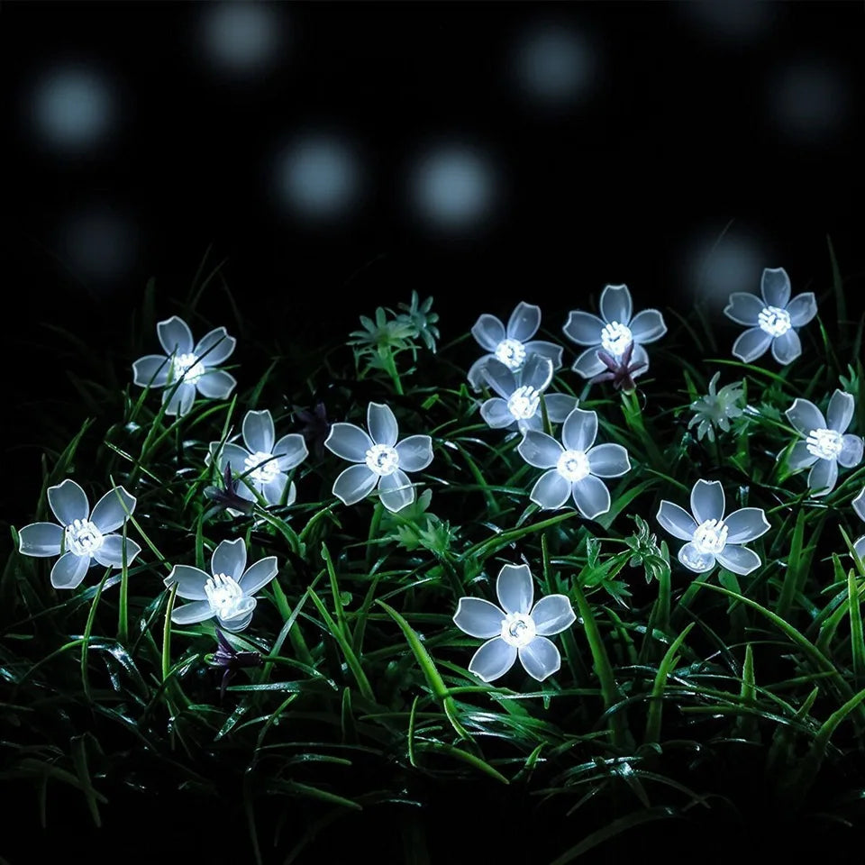 guirlande lumineuse solaire fleurs blanc multicolore moderne piquet panneau solaire extérieur nocturne led jardin