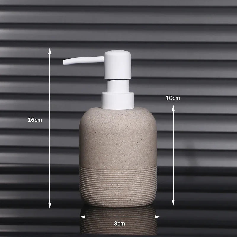 distributeur savon liquide céramique blanc beige moderne minimaliste texture granulée Pompe.pression