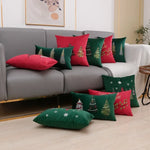 housse coussin velours noël arbre flocons good night rouge vert decoration carré tufted polyester