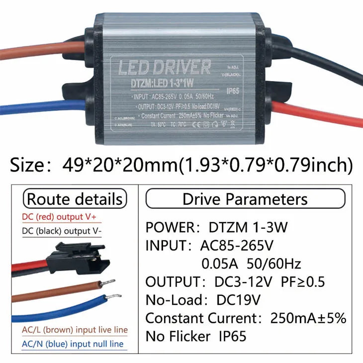driver led étanche ip65 gris métallique plat industriel câbles couleur tension ip65 120v 240v