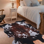 tapis marron blanc peau vache aspect naturel moderne rustique polyester jacquard rectangle salon chambre