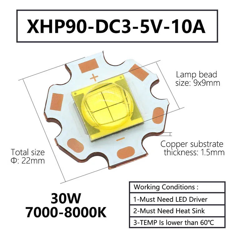 led xhp70 xhp90 xhp110 18w 24w 45w 72w cool white 7000k 8000k 50000h luminosité
