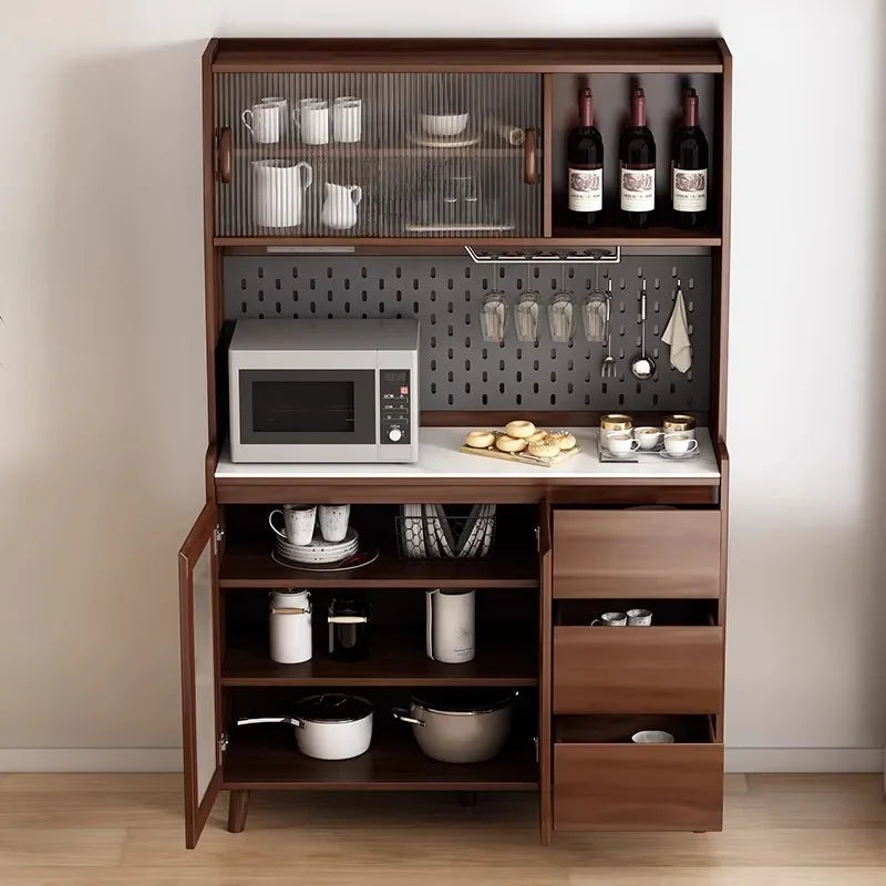 armoire cuisine moderne marron clair tiroirs panneaux bois lisses multifonctionnels