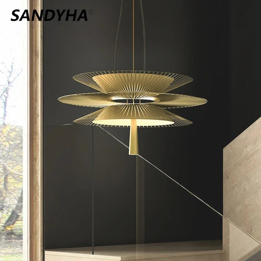 suspension lumineuse moderne dorée cercles concentriques opaque chaîne câble électrique 60 249 lumens 90