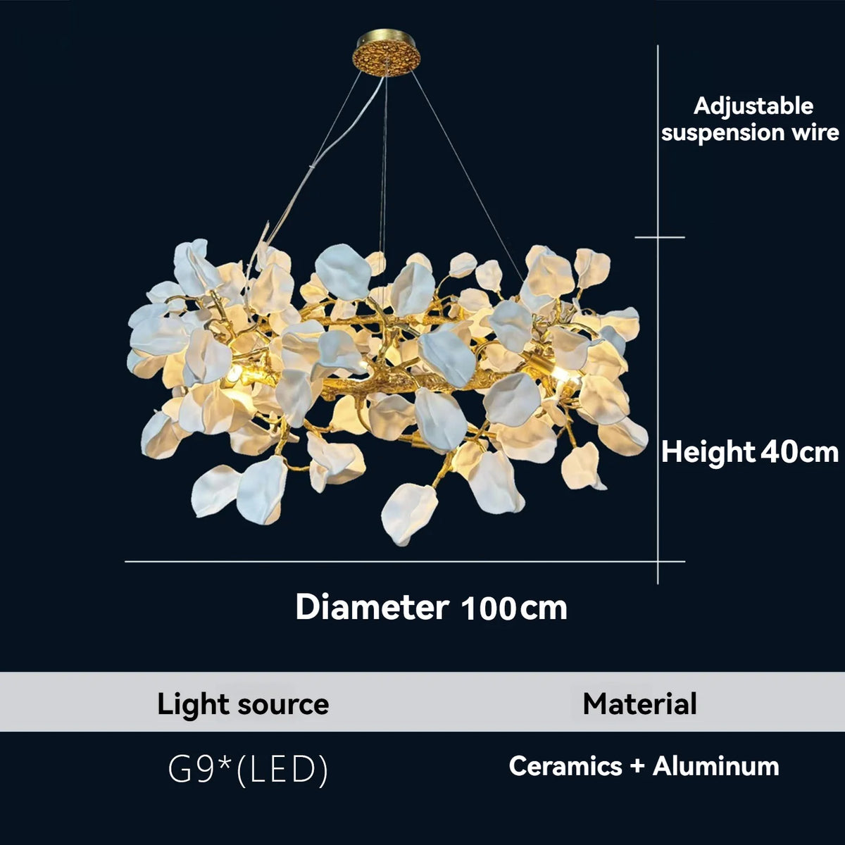 lustre suspendu moderne blanc doré petals mat cuisine salon chambre principal