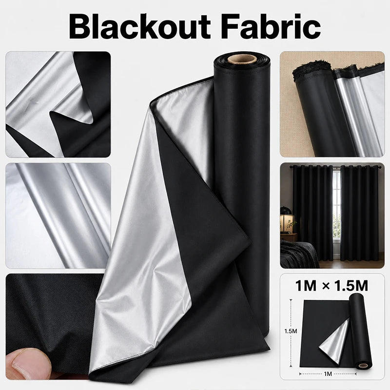 tissu occultant noir isolé revêtement argenté anti uv tissu acrylique opaque moderne 1m 150cm