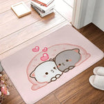tapis sol moderne motif chat mignon mangeant nouilles rose gris blanc intérieur extérieur