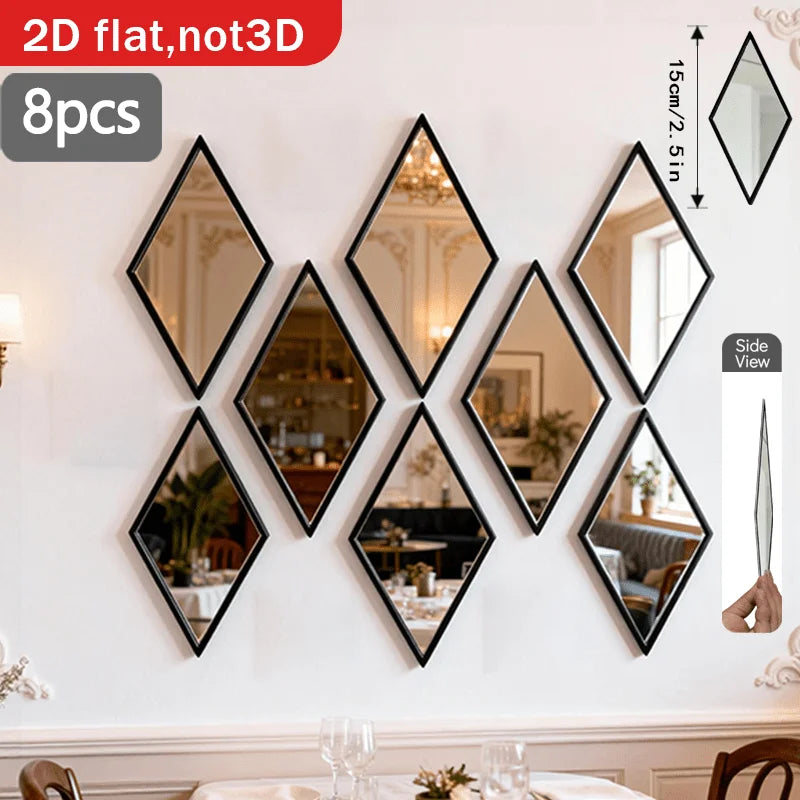 miroirs noirs géométriques modernes forme diamant adhésifs salle bain chambre salon