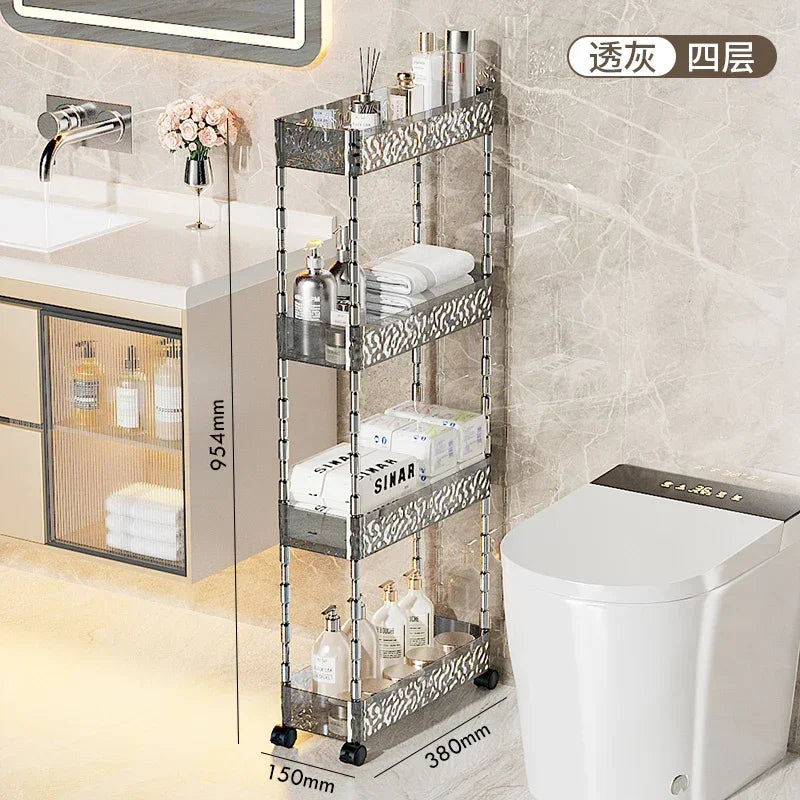 chariot rangement salle bain transparent motifs floraux acrylique quatre étages moderne imperméable roulettes.storage