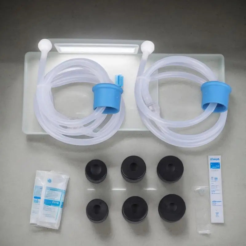 rallonge distributeur savon kit tubes transparents connecteurs blancs bleus joints noirs utilitaire moderne cuisine