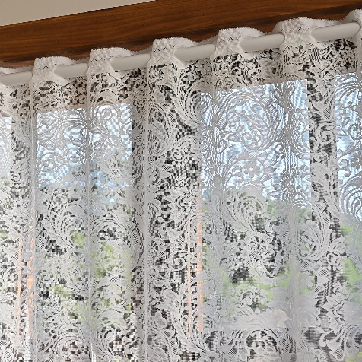 rideau blanc broderie florale transparent classique cuisine chambre