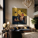 tableau abstrait chevaux étoiles moderne or noir salon chambre coucherDecorationMurale