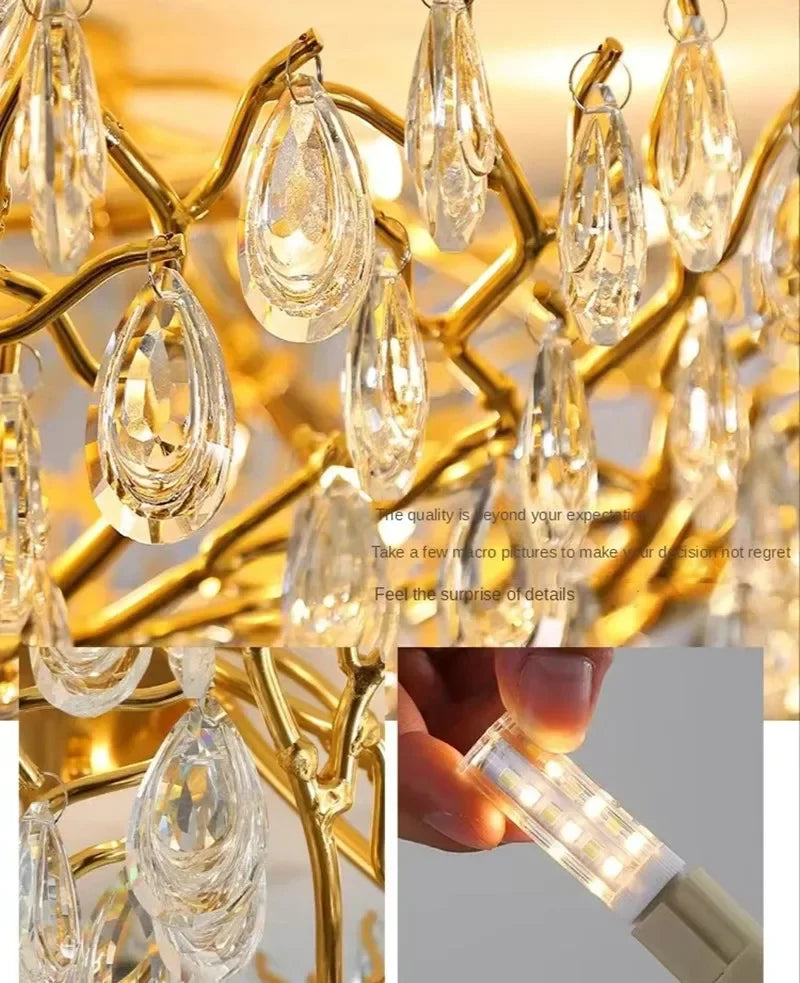 lampe moderne dorée transparentes branches élégantes LED 2000 82000 lumens 10 15 ampoules