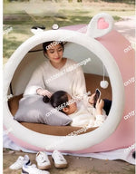 tente lit rose blanche douce oreilles coeur moderne confortable coussins