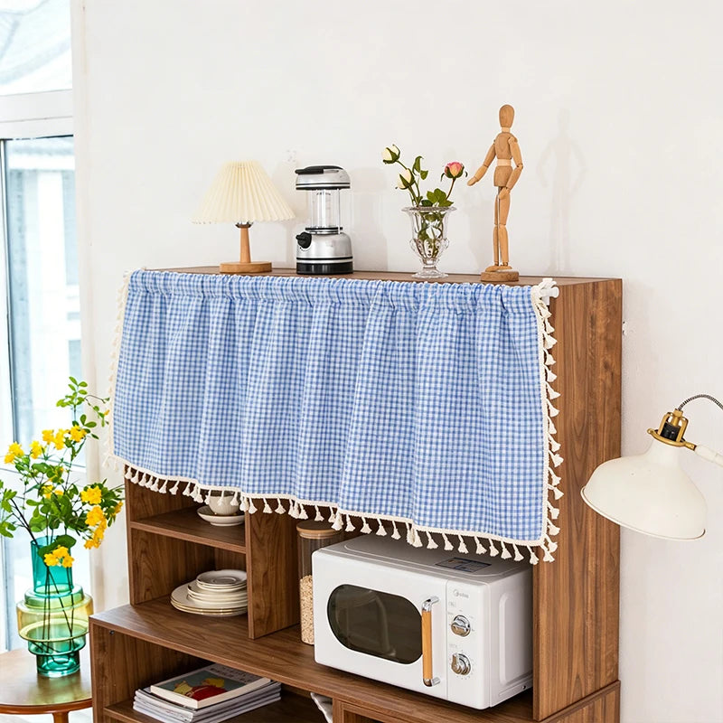 rideau décoratif gingham bleu vert rose rustique salon farmhouse vintage polyester