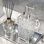 distributeur savon liquide transparent texture ondulée moderne salle bain cuisine rechargeable pump bouchon