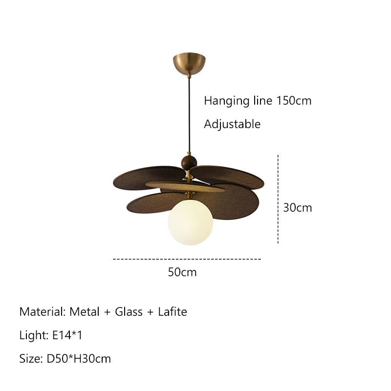 lustre moderne marron foncé doré tissé boules verre disques bois salon chambre suspension lumière