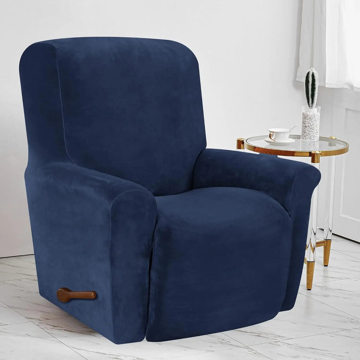 Housse fauteuil inclinable bleu noir gris jacinquée extensible moderne poche adhésif lavage machine
