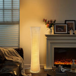 lampe sol moderne blanc rayures horizontales abat jour papier riz télécommande port usb led