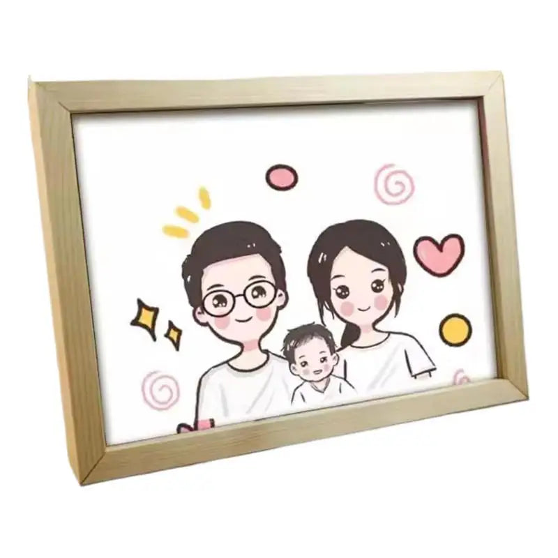 cadre photo bois naturel cartoon coeurs étoiles spirales opaques fixation familial