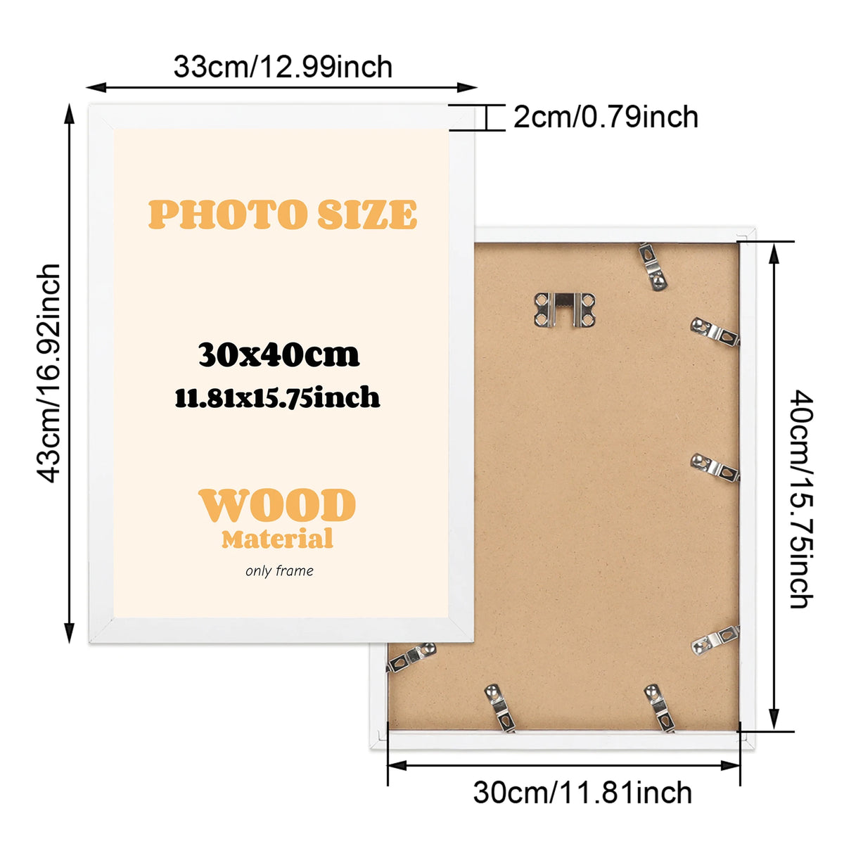 cadre photo moderne bois noir beige acrylique transparent clips ressort 30x40cm support emballage