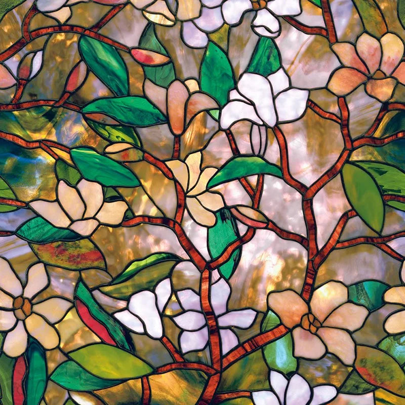vitrail floral opaque adhésif art nouveau fenêtre décoration intérieure isolation thermique protection privacité