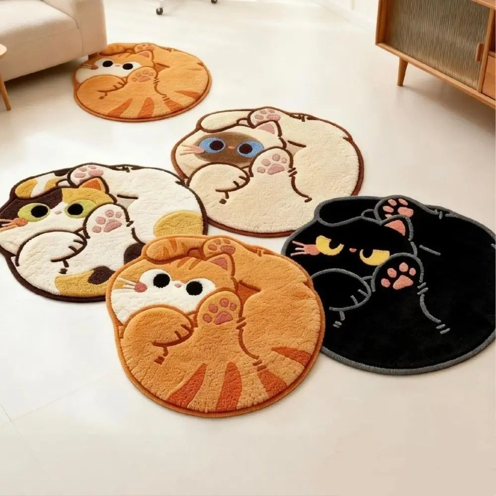 tapis rond orange chaton doux cartoon antidérapant sans bpa sans pvc peluche 50cm maison
