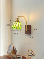 lampe murale vintage tiffany abat jour papillon vert jaune blanc doré
