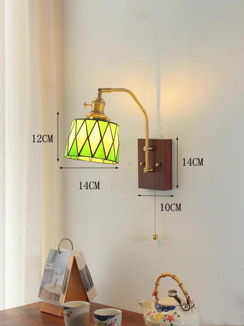 lampe murale vintage tiffany abat jour papillon vert jaune blanc doré