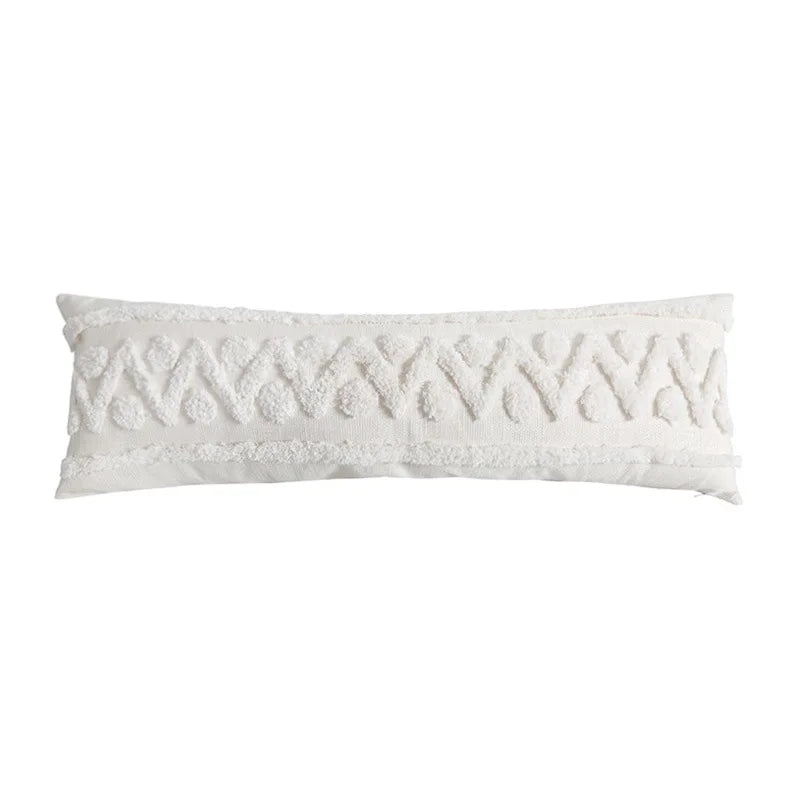 coussin decoratif bleu blanc motif geometrique moderne boho chic amovible lavable tassel adhésif coton