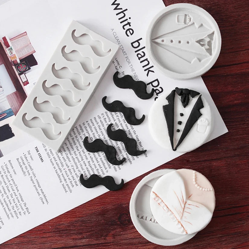 moules silicone gâteaux pâtisserie motifs moustaches nœuds papillon décorations cupcakes