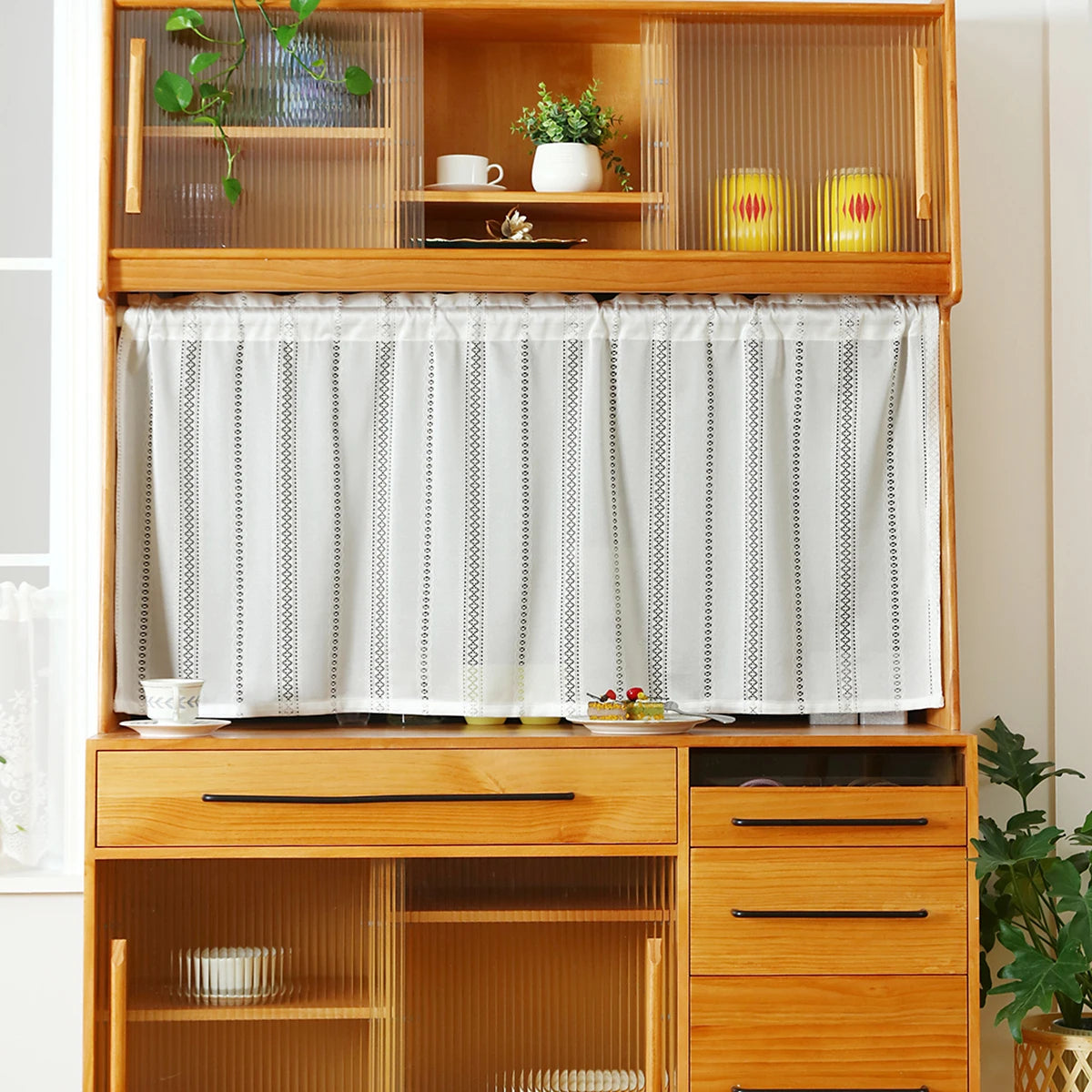 rideau moderne transparent blanc points noirs polyester simple fenêtre cuisine 130cm 60cm 100cm 60cm