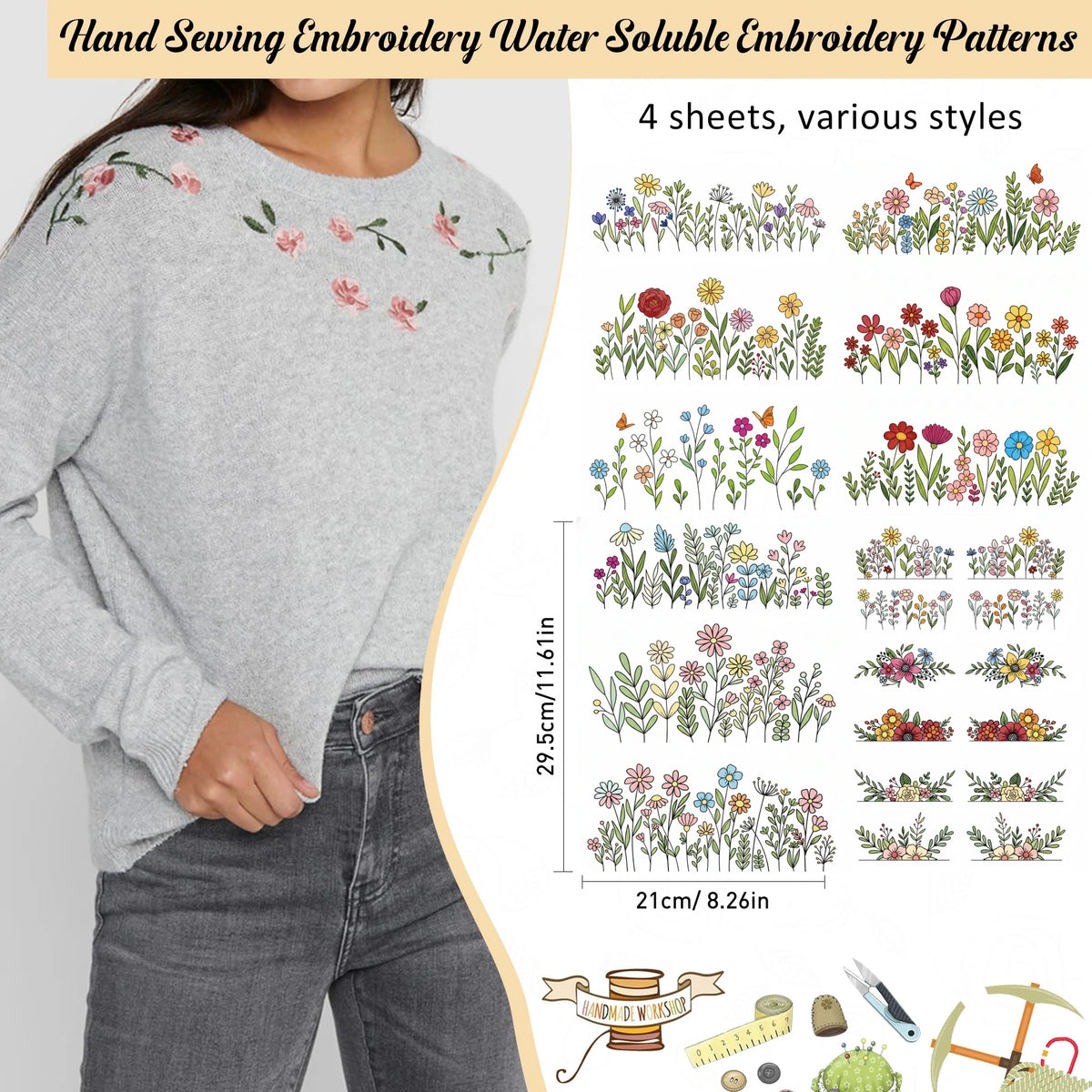 feuilles motifs floraux multicolores broderie autoadhésives hydrosolubles transfert couture diy travaux manuels