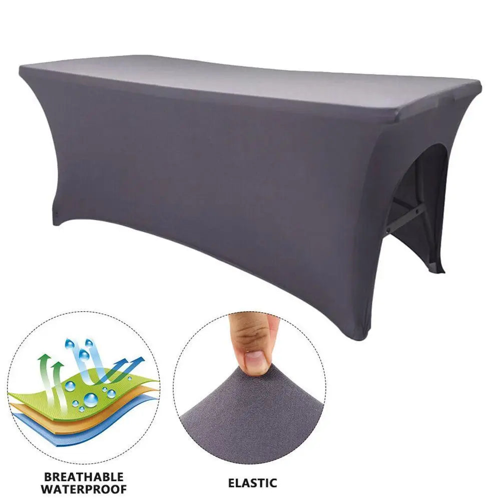 housse table pliante tissu gris noir blanc moderne clips latéraux ajustable couverture fonctionnelle