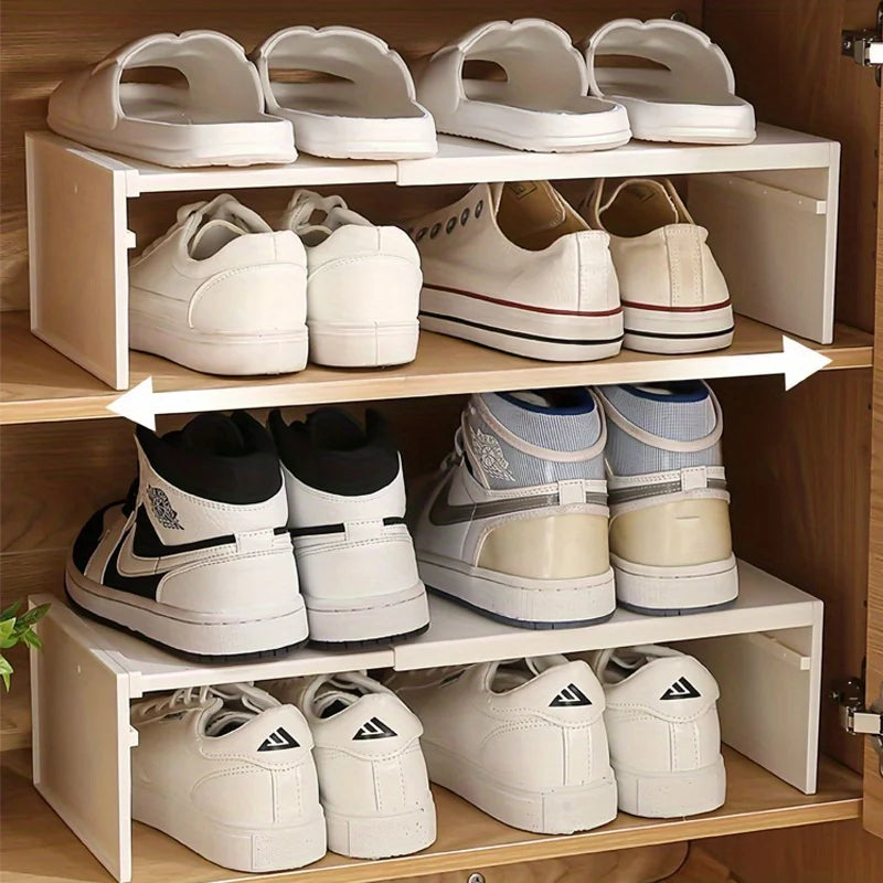 rangements étagères pliables blancs moderne assiettes bols chaussures baskets organisateur vaisselle placards vis fixations
