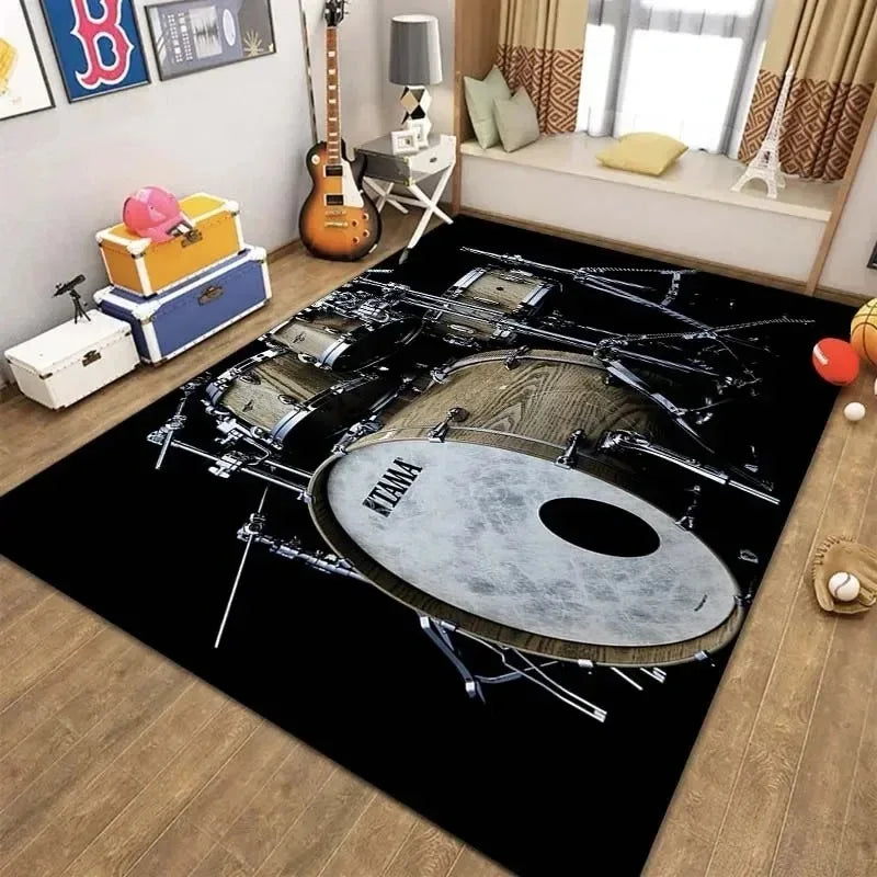 tapis noir blanc gris batterie tama moderne graphique salon chambre 80x120CM