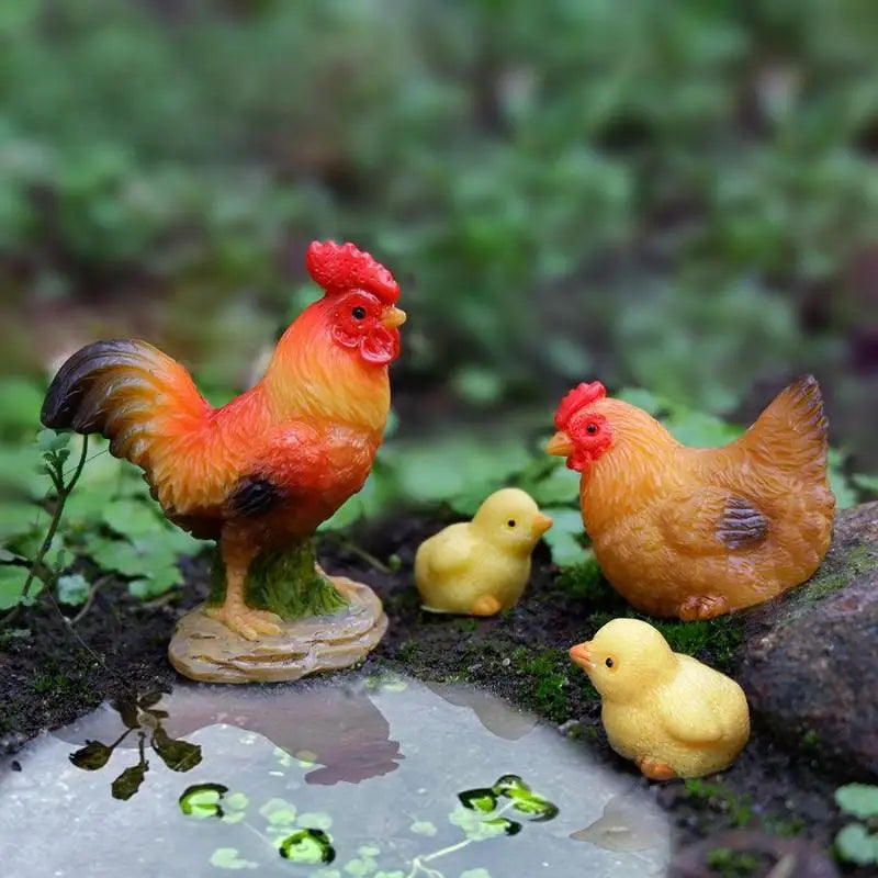 figurines animaux poulets coqs oeufs nid détaillées réaliste résine deco extérieur intérieur vert rouge