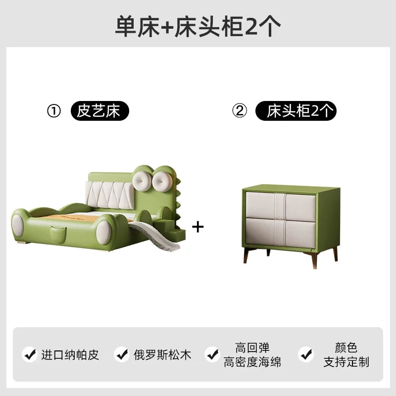 lit enfant vert clair simili cuir crocodile contemporain table chevet tapis jouets bois chambre