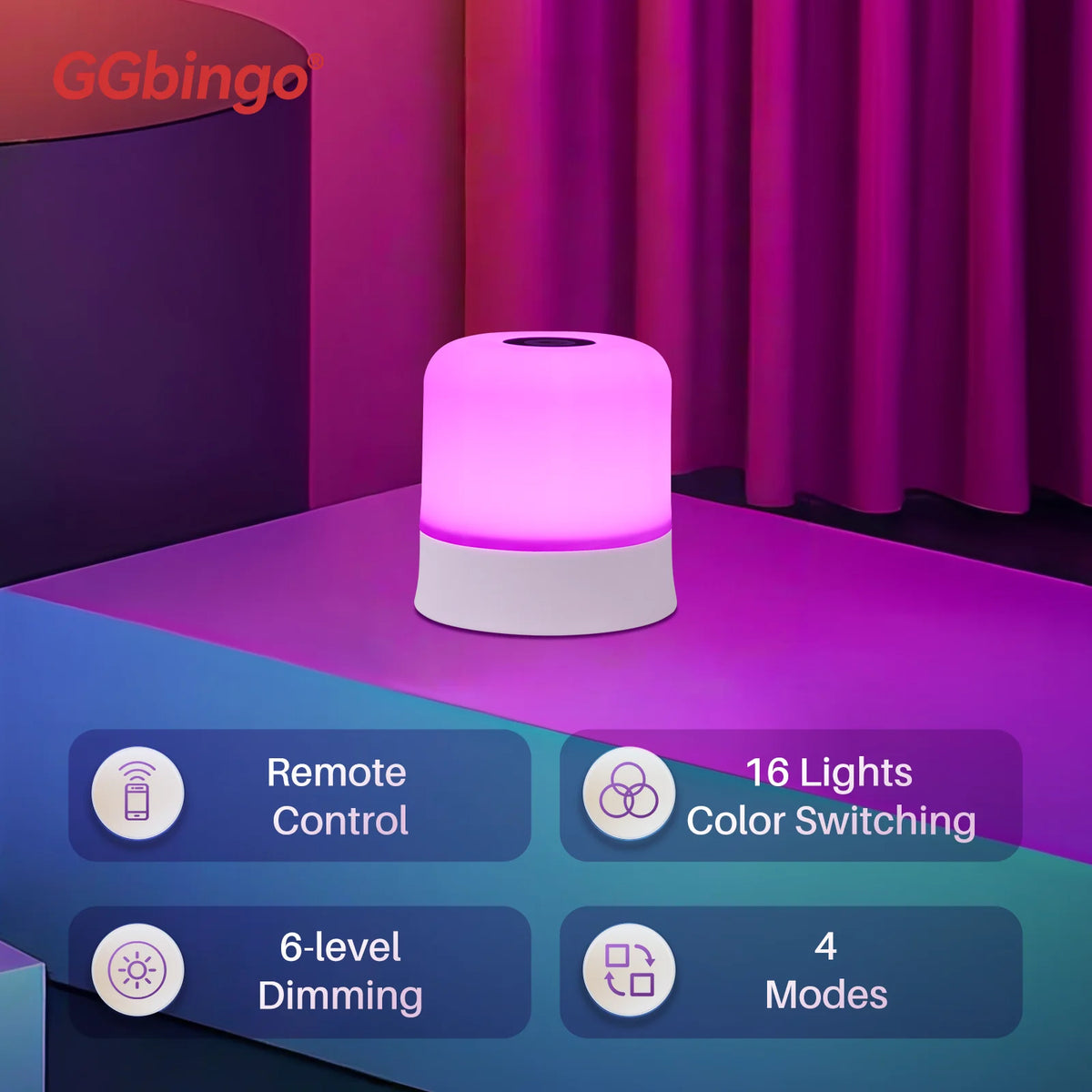 lampe led rechargeable touch veilleuse rgb multiple couleurs modernes éclairage fade strobe flash télécommande