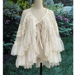 jupe femme lolita blanche dentelle volants superposés vintage romantique ceinture nouer taille ajustable