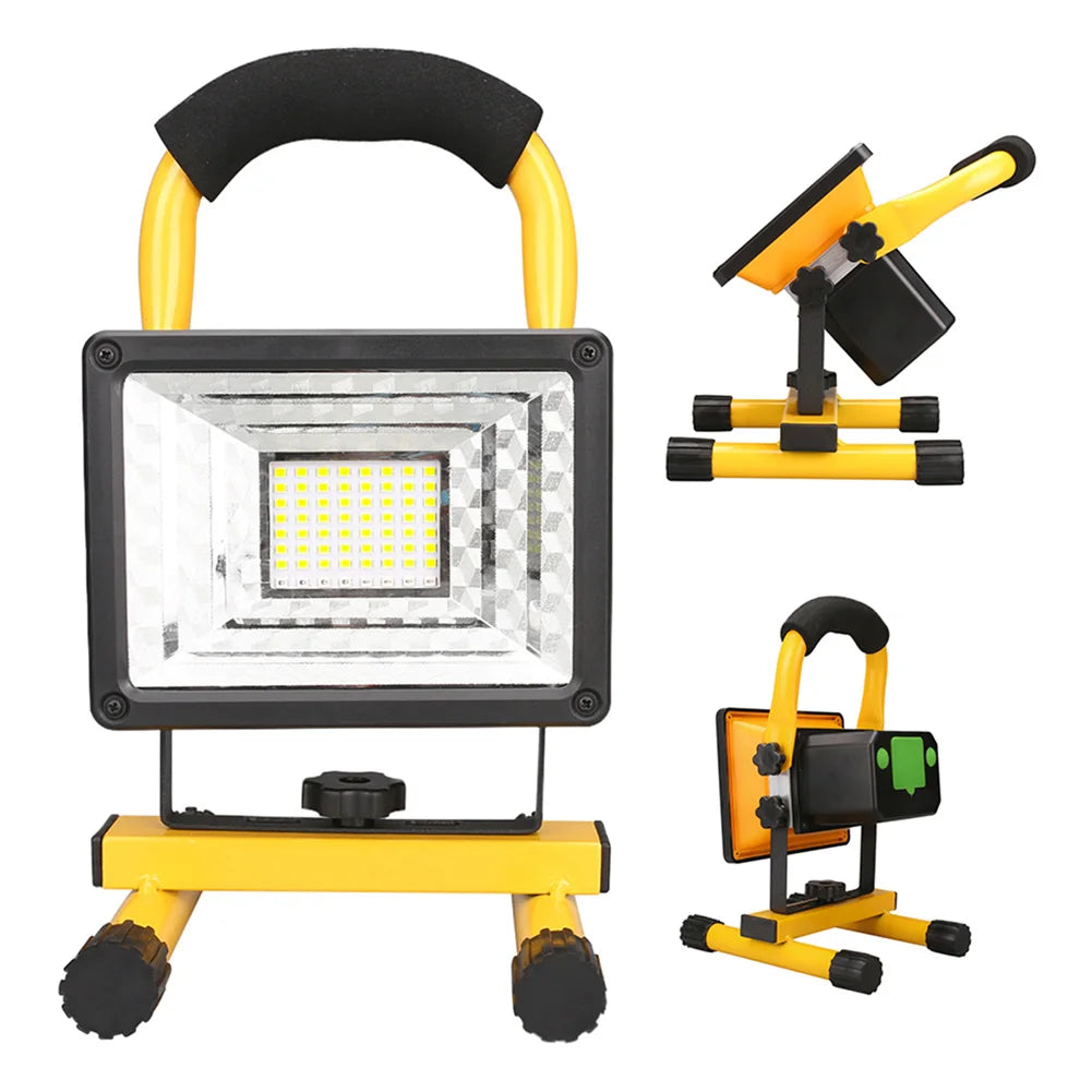 lampe travail led portative rechargeable 60w jaune noir moderne support poignée amovible