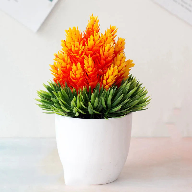 plantes artificielles bonsaï rouge vert rose fleurs simples feuilles fines pot gravier décoration extérieur