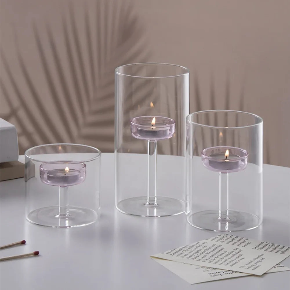 bougeoir transparent moderne bougie allumettes pied central table fête
