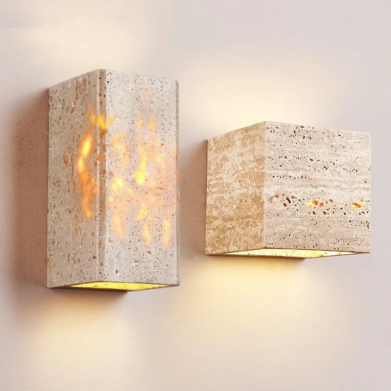 applique murale moderne led beige doré pierre naturelle marbrée minimaliste fixée mur