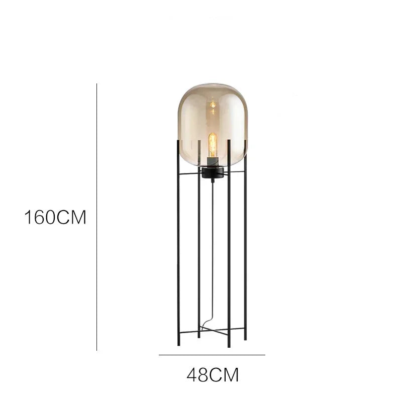lampe sol moderne transparente ampoule filament noir gris fumé led verre minimaliste