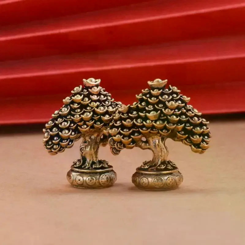 statues arbre bronze doré motifs gravés asiatique traditionnel