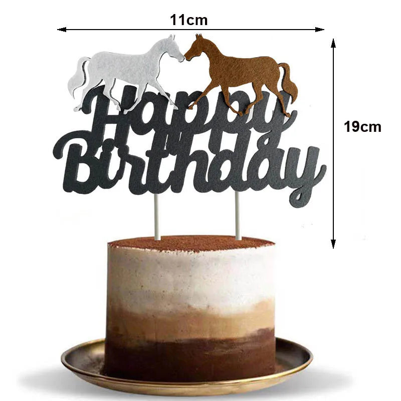 décoration gâteau happy birthday chevaux thème western rouge doré anniversaire enfant festive