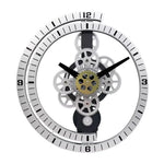 horloge murale décorative engrenages industriels noir blanc doré chiffres cercle métal transparent salon