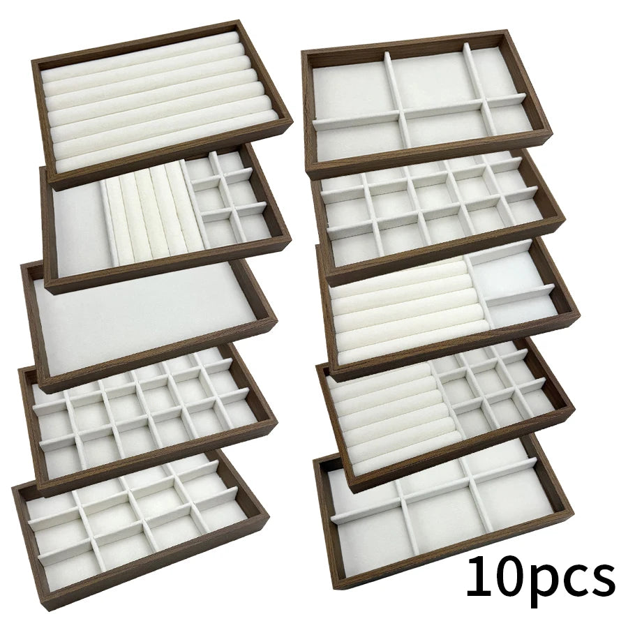 boîtes bijoux velours blanc bois marron clair moderne minimaliste rangement colliers bagues boucles d'oreilles